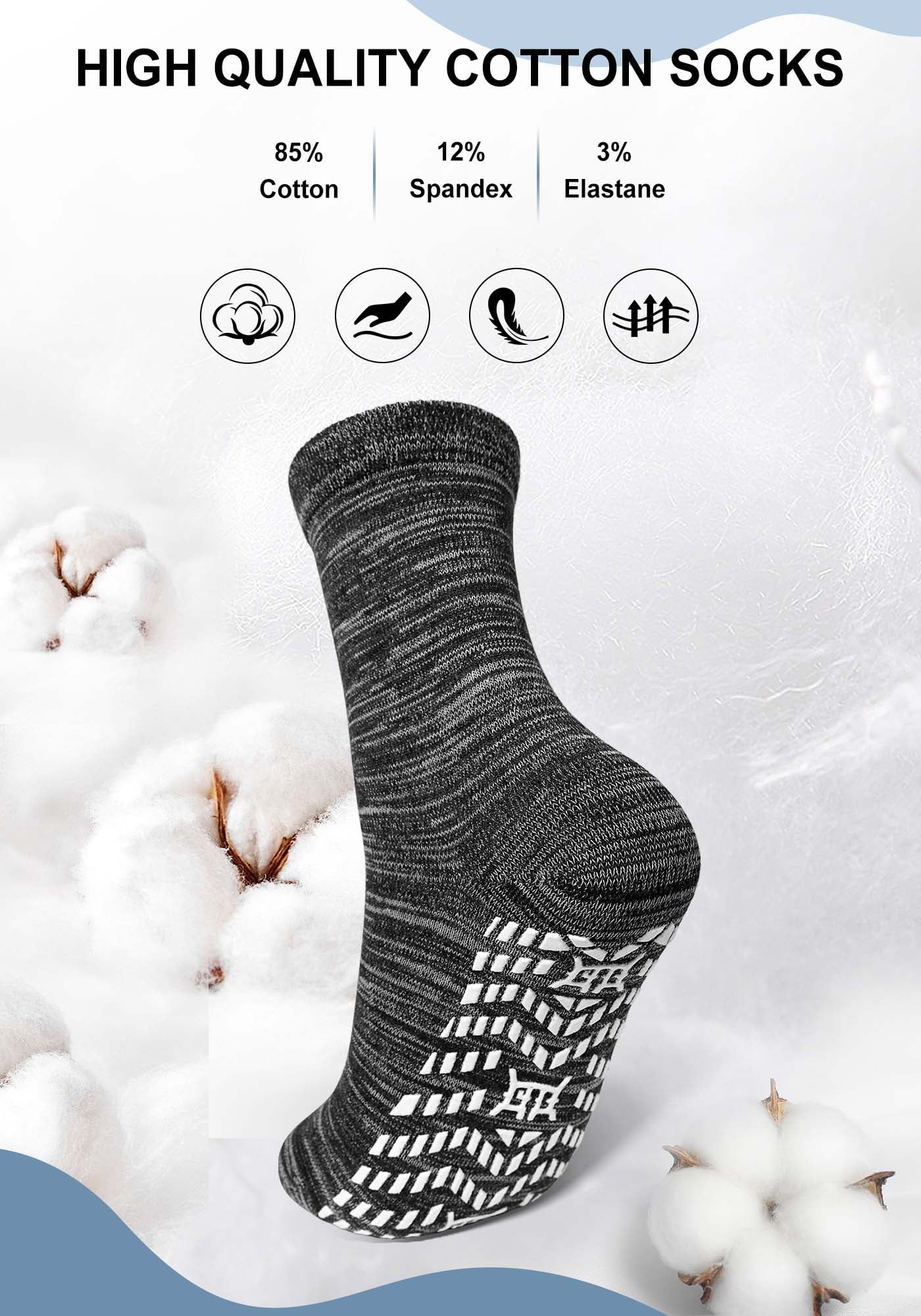 5 Pairs Non Slip Grip Socks - Ideal for Yoga, Pilates, Hospital Use - Men & Women'S Crew Sticky Gripper Socks (Size 9-11)