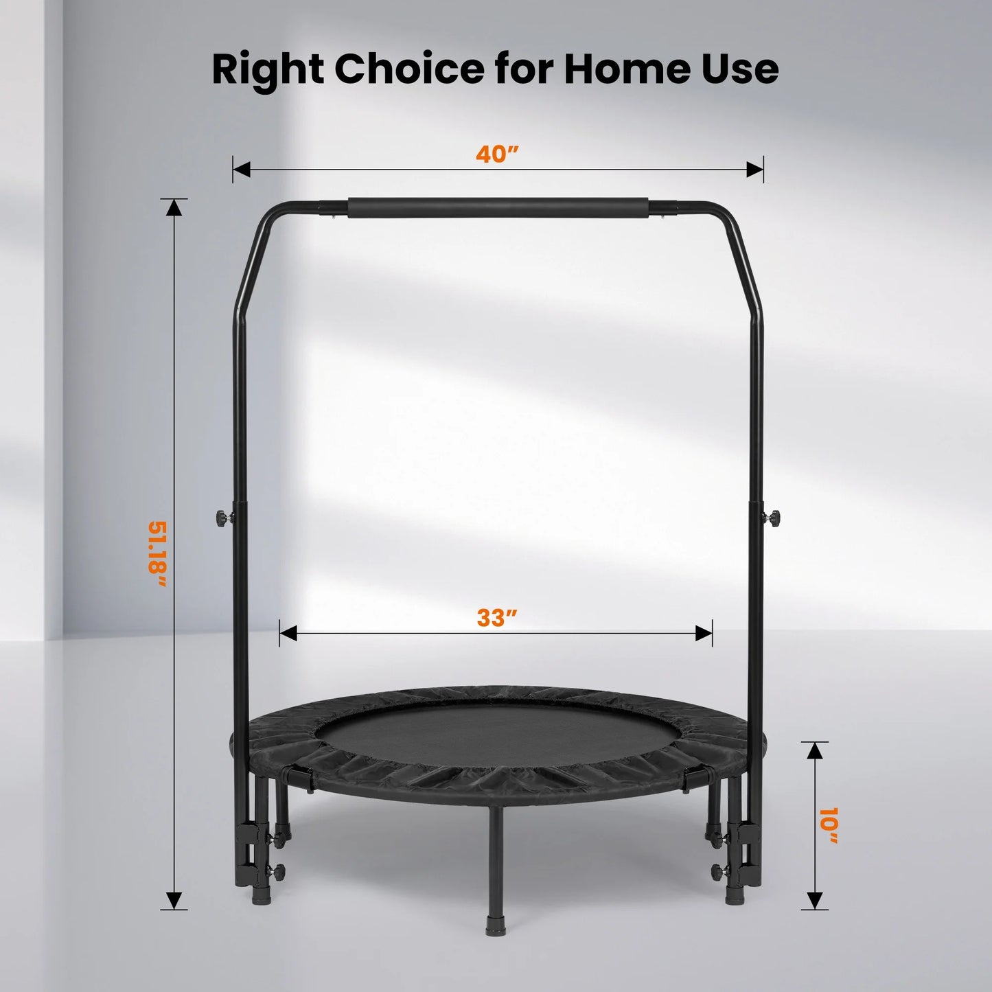 40" Fitness Trampoline Mini Trampoline with Bungees Adjustable Foam Handle Exercise Trampoline for Teenagers Adults Indoor/Garden Workout