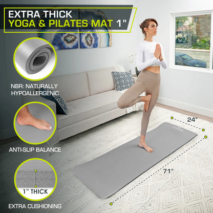 Extra Thick Yoga and Pilates Mat 1/2-Inch or 1-Inch Thick for Fitness