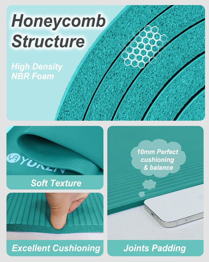 Large Yoga Mat 10Mm Thick NBR Foam Exercise Mats for Home/Gym Workout Fitness, Ice Blue