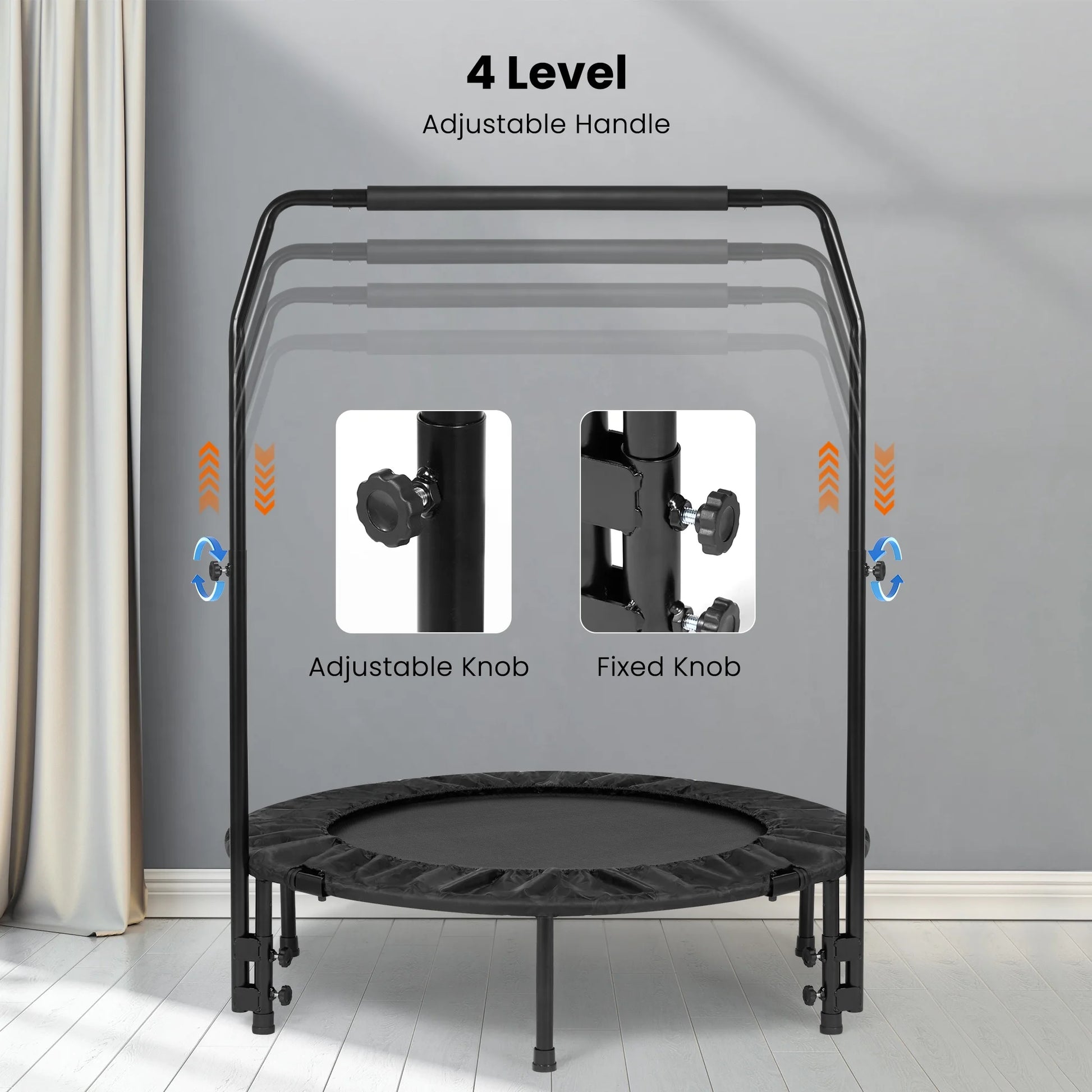 40" Fitness Trampoline Mini Trampoline with Bungees Adjustable Foam Handle Exercise Trampoline for Teenagers Adults Indoor/Garden Workout