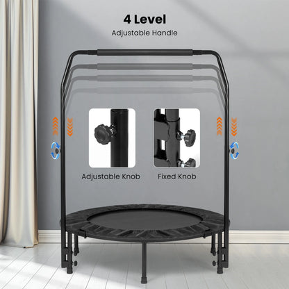 40" Fitness Trampoline Mini Trampoline with Bungees Adjustable Foam Handle Exercise Trampoline for Teenagers Adults Indoor/Garden Workout