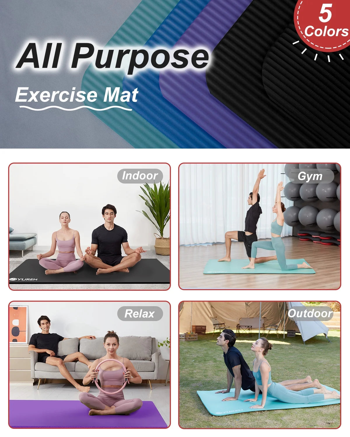 Large Yoga Mat 10Mm Thick NBR Foam Exercise Mats for Home/Gym Workout Fitness, Ice Blue