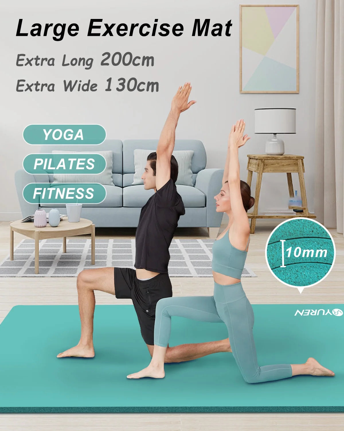 Large Yoga Mat 10Mm Thick NBR Foam Exercise Mats for Home/Gym Workout Fitness, Ice Blue