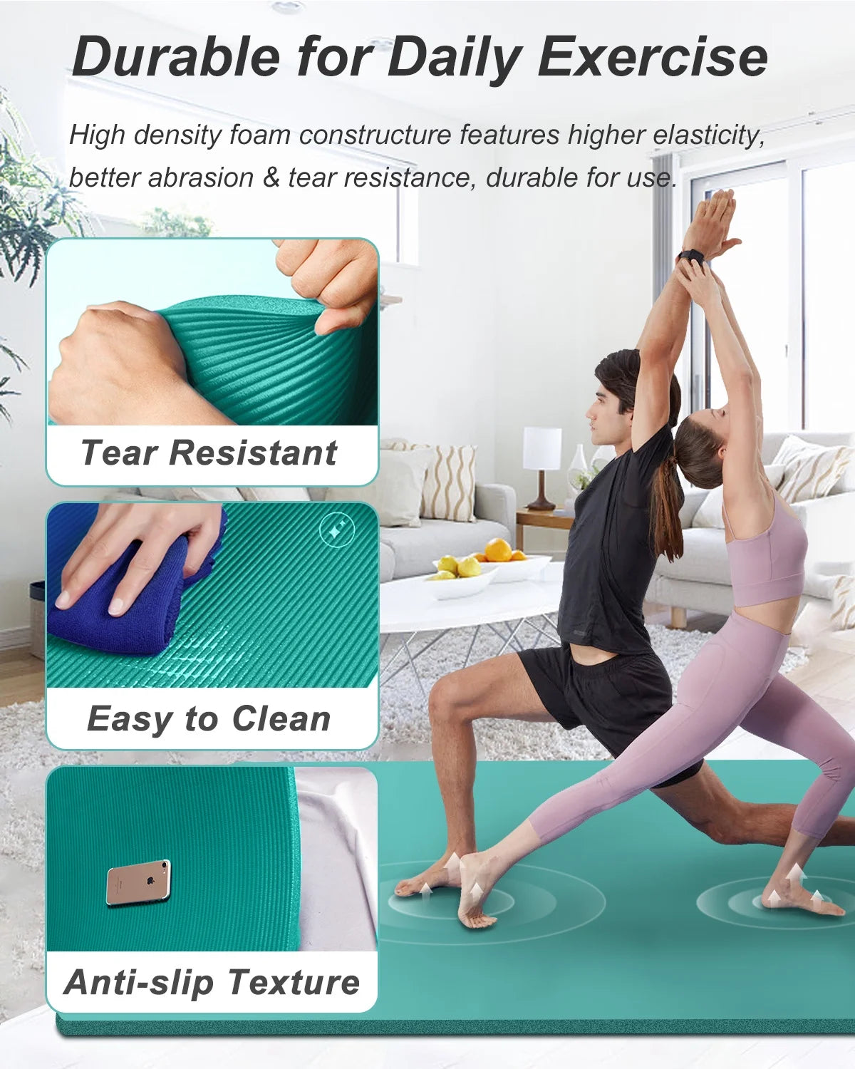Large Yoga Mat 10Mm Thick NBR Foam Exercise Mats for Home/Gym Workout Fitness, Ice Blue