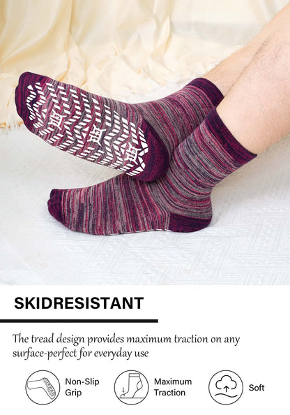 5 Pairs Non Slip Grip Socks - Ideal for Yoga, Pilates, Hospital Use - Men & Women'S Crew Sticky Gripper Socks (Size 9-11)