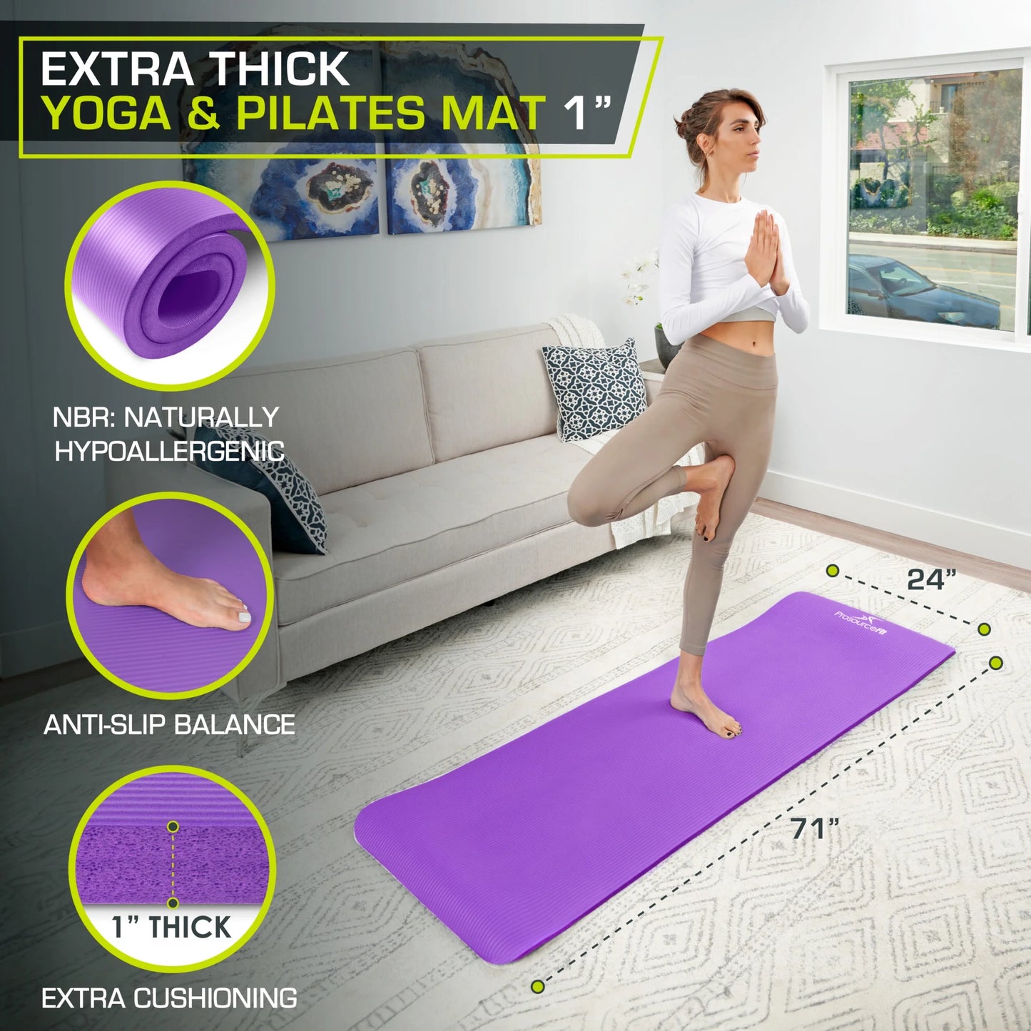 Extra Thick Yoga and Pilates Mat 1/2-Inch or 1-Inch Thick for Fitness