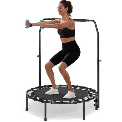 40" Fitness Trampoline Mini Trampoline with Bungees Adjustable Foam Handle Exercise Trampoline for Teenagers Adults Indoor/Garden Workout